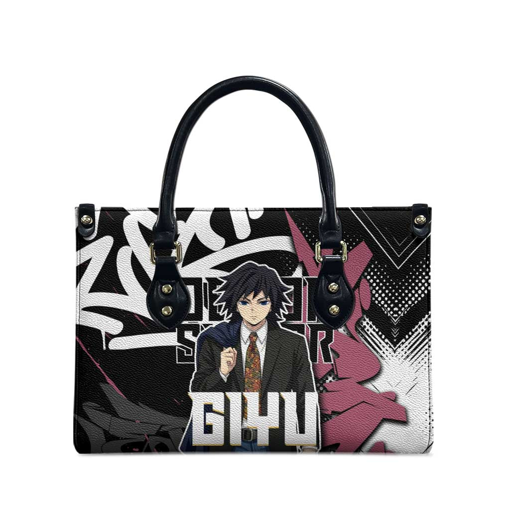 Giyu Tomioka Demon Slayer Leather Bag Red & Black Graffiti Anime