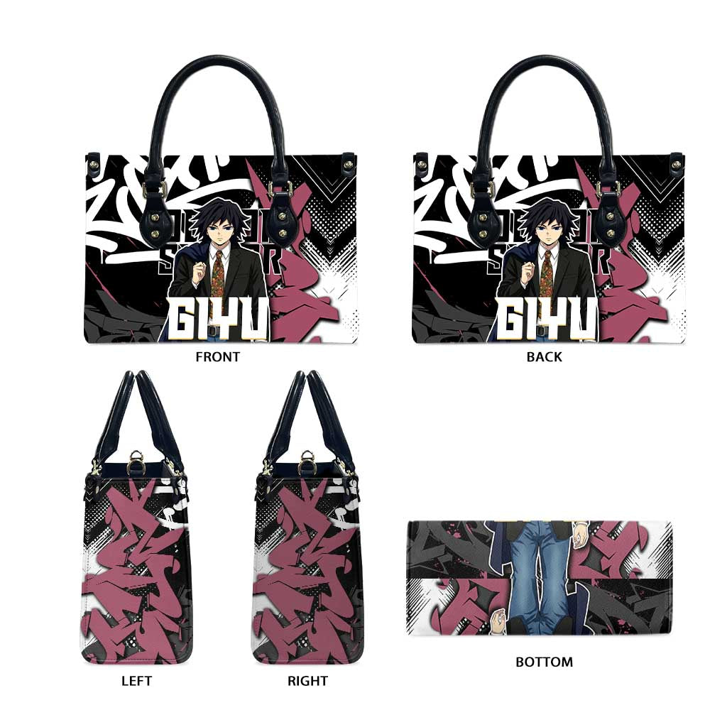 Giyu Tomioka Demon Slayer Leather Bag Red & Black Graffiti Anime