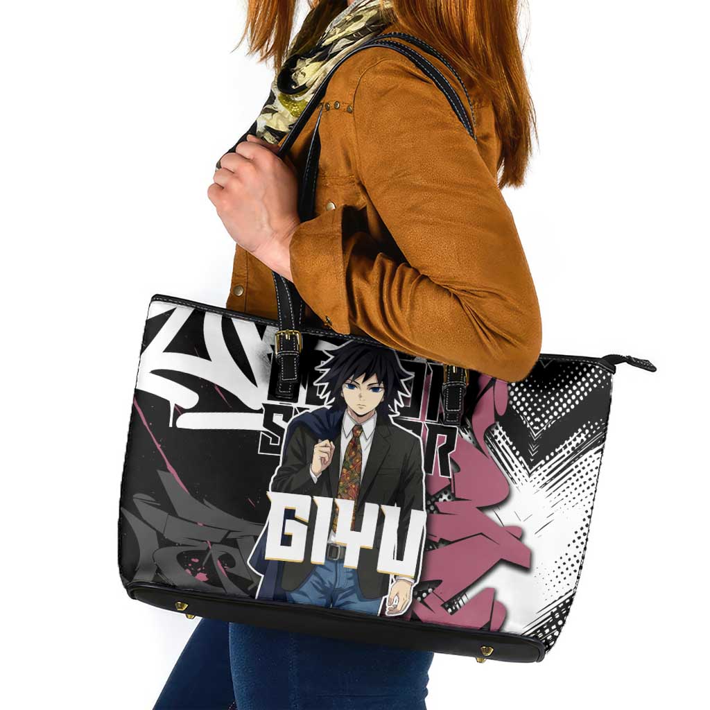 Giyu Tomioka Demon Slayer Leather Tote Bag Red & Black Graffiti Anime