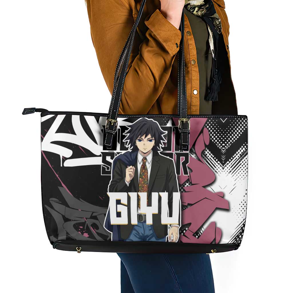 Giyu Tomioka Demon Slayer Leather Tote Bag Red & Black Graffiti Anime