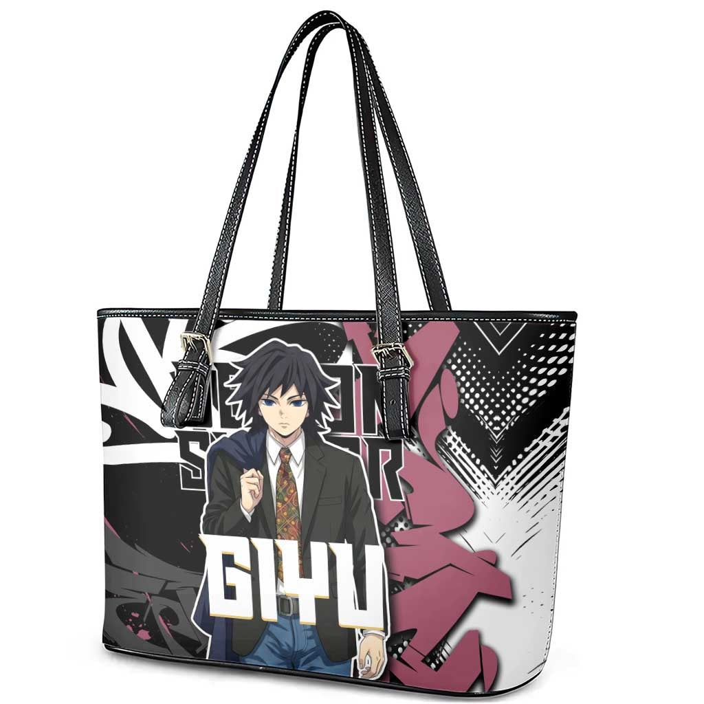 Giyu Tomioka Demon Slayer Leather Tote Bag Red & Black Graffiti Anime