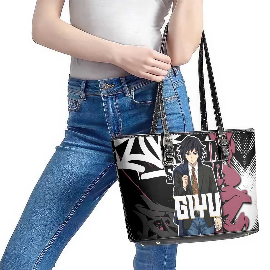Giyu Tomioka Demon Slayer Leather Tote Bag Red & Black Graffiti Anime