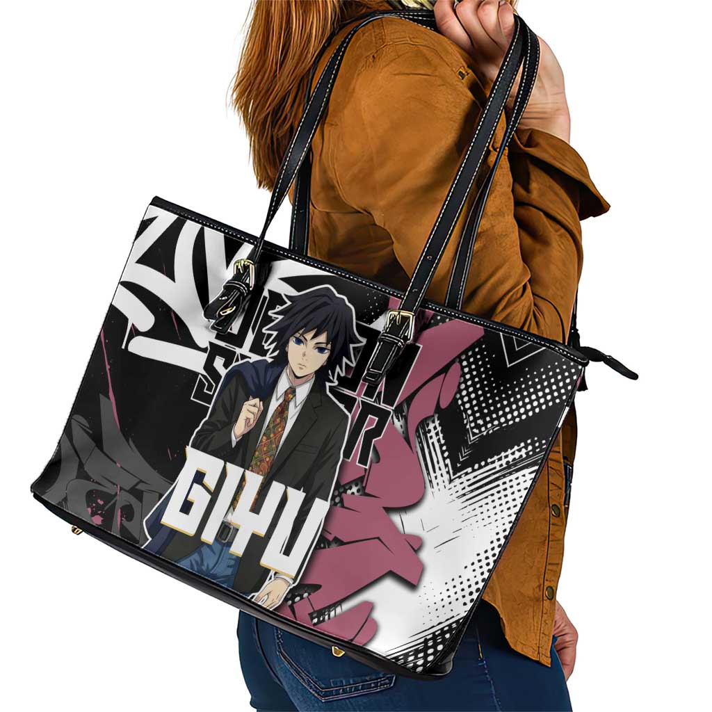Giyu Tomioka Demon Slayer Leather Tote Bag Red & Black Graffiti Anime