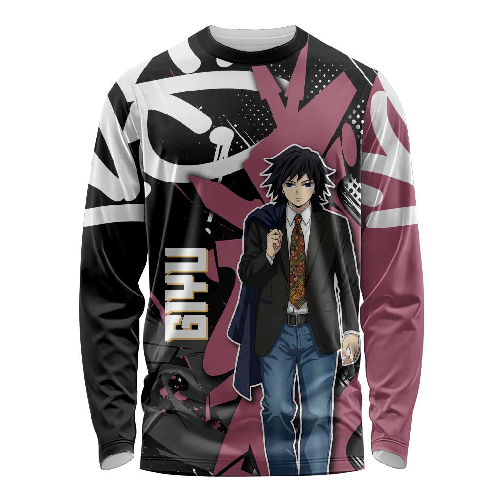 Giyu Tomioka Demon Slayer Long Sleeve Shirt Red & Black Graffiti Anime