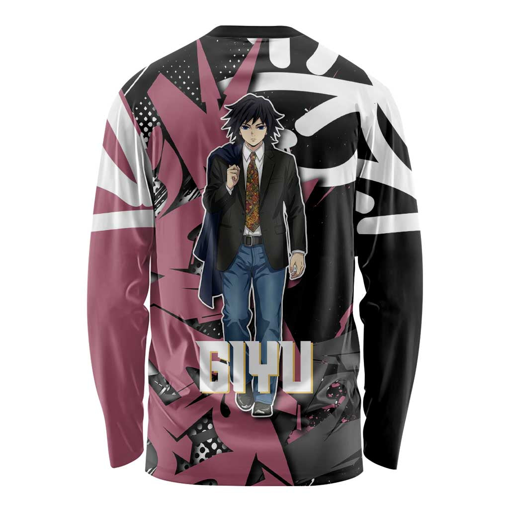 Giyu Tomioka Demon Slayer Long Sleeve Shirt Red & Black Graffiti Anime