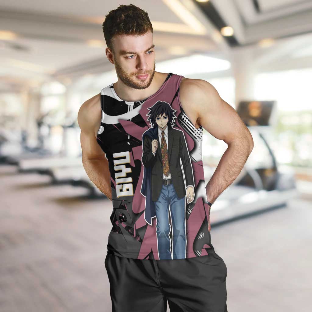 Giyu Tomioka Demon Slayer Men Tank Top Red & Black Graffiti Anime