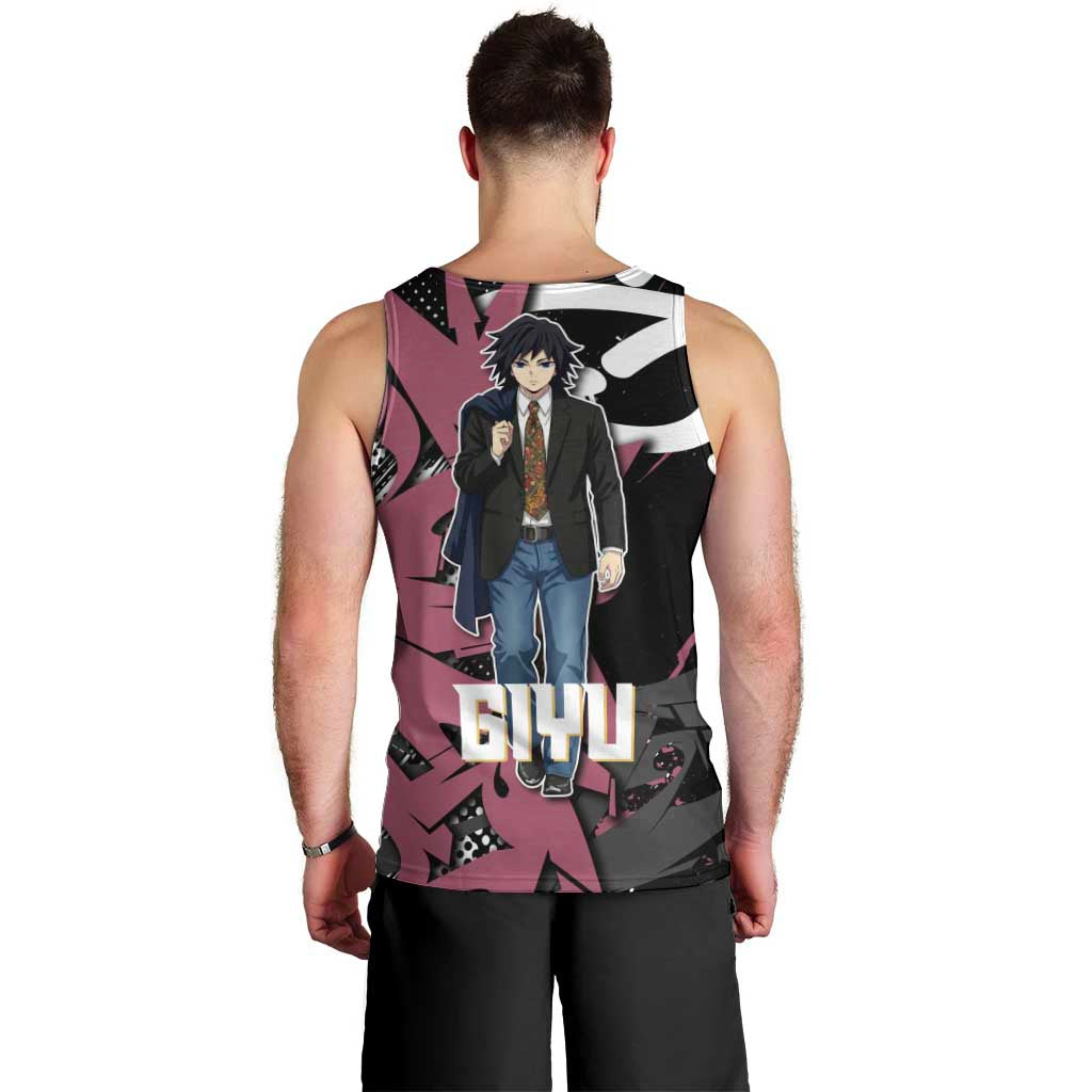 Giyu Tomioka Demon Slayer Men Tank Top Red & Black Graffiti Anime