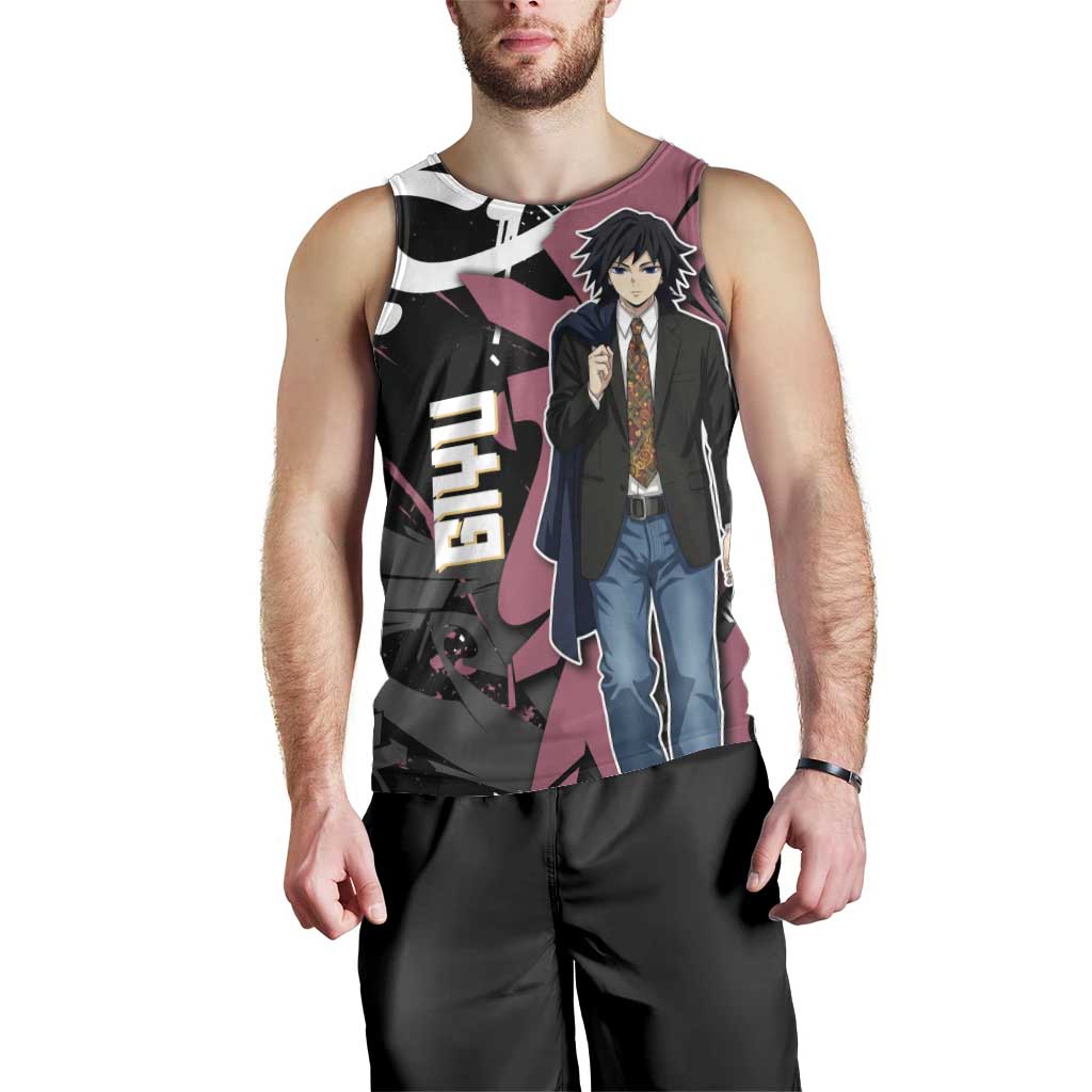 Giyu Tomioka Demon Slayer Men Tank Top Red & Black Graffiti Anime