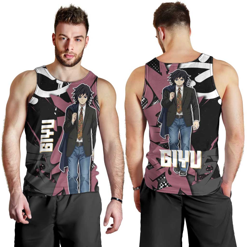 Giyu Tomioka Demon Slayer Men Tank Top Red & Black Graffiti Anime