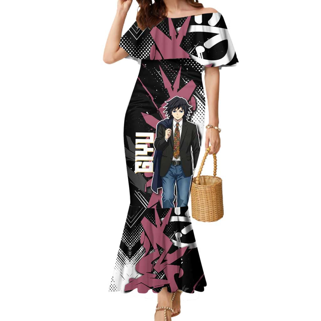 Giyu Tomioka Demon Slayer Mermaid Dress Red & Black Graffiti Anime