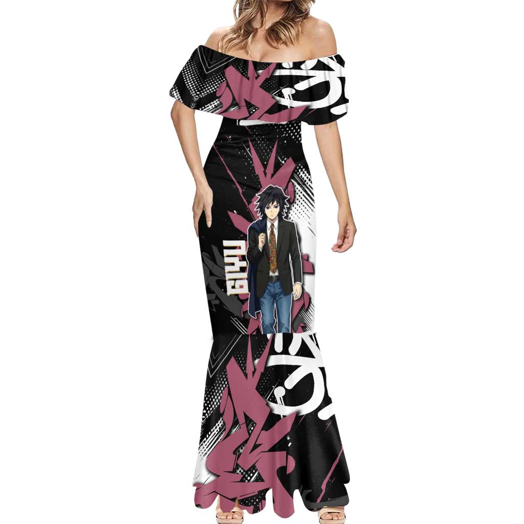 Giyu Tomioka Demon Slayer Mermaid Dress Red & Black Graffiti Anime
