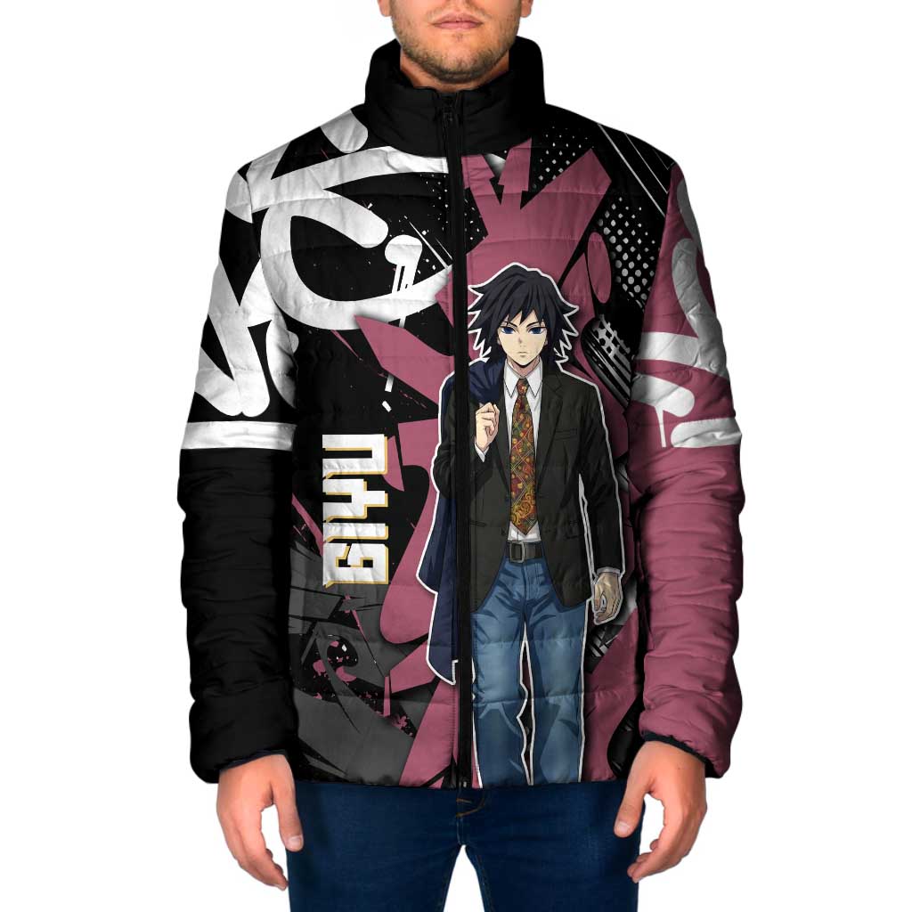 Giyu Tomioka Demon Slayer Padded Jacket Red & Black Graffiti Anime