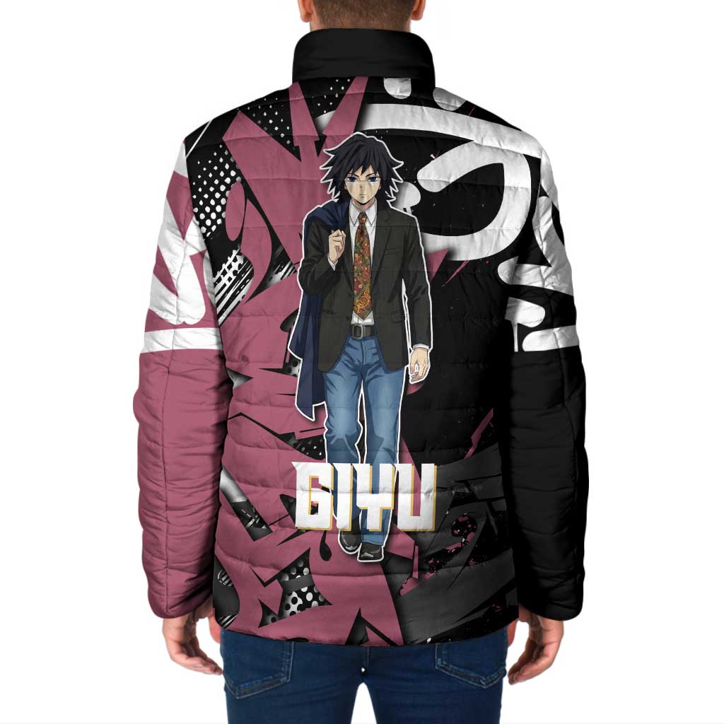 Giyu Tomioka Demon Slayer Padded Jacket Red & Black Graffiti Anime