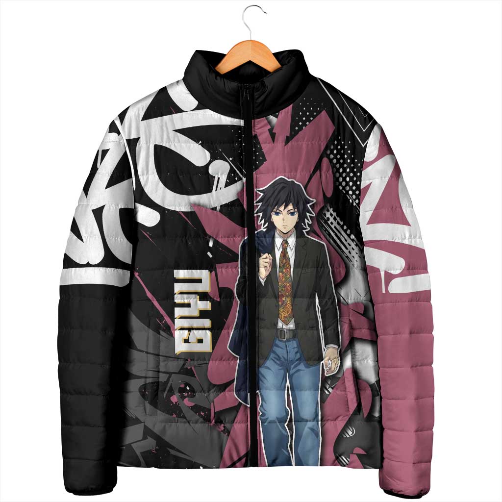 Giyu Tomioka Demon Slayer Padded Jacket Red & Black Graffiti Anime