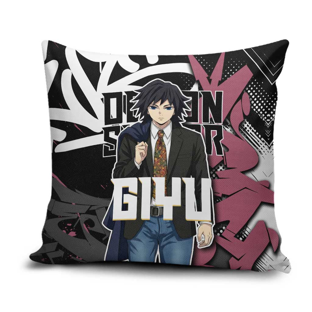 Giyu Tomioka Demon Slayer Pillow Cover Red & Black Graffiti Anime