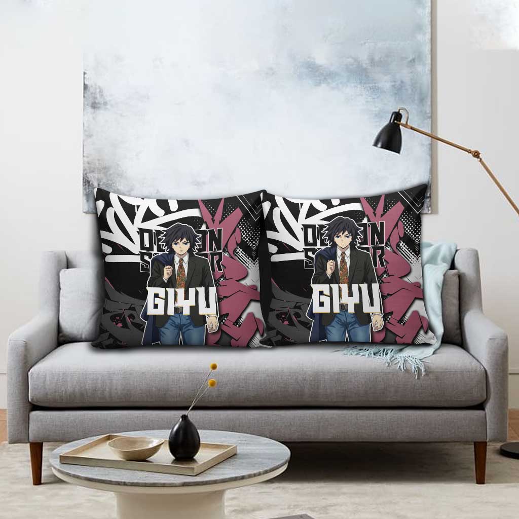 Giyu Tomioka Demon Slayer Pillow Cover Red & Black Graffiti Anime