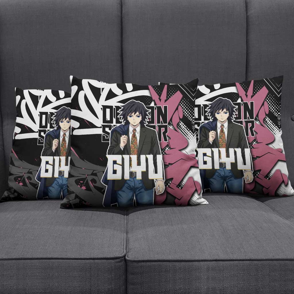 Giyu Tomioka Demon Slayer Pillow Cover Red & Black Graffiti Anime