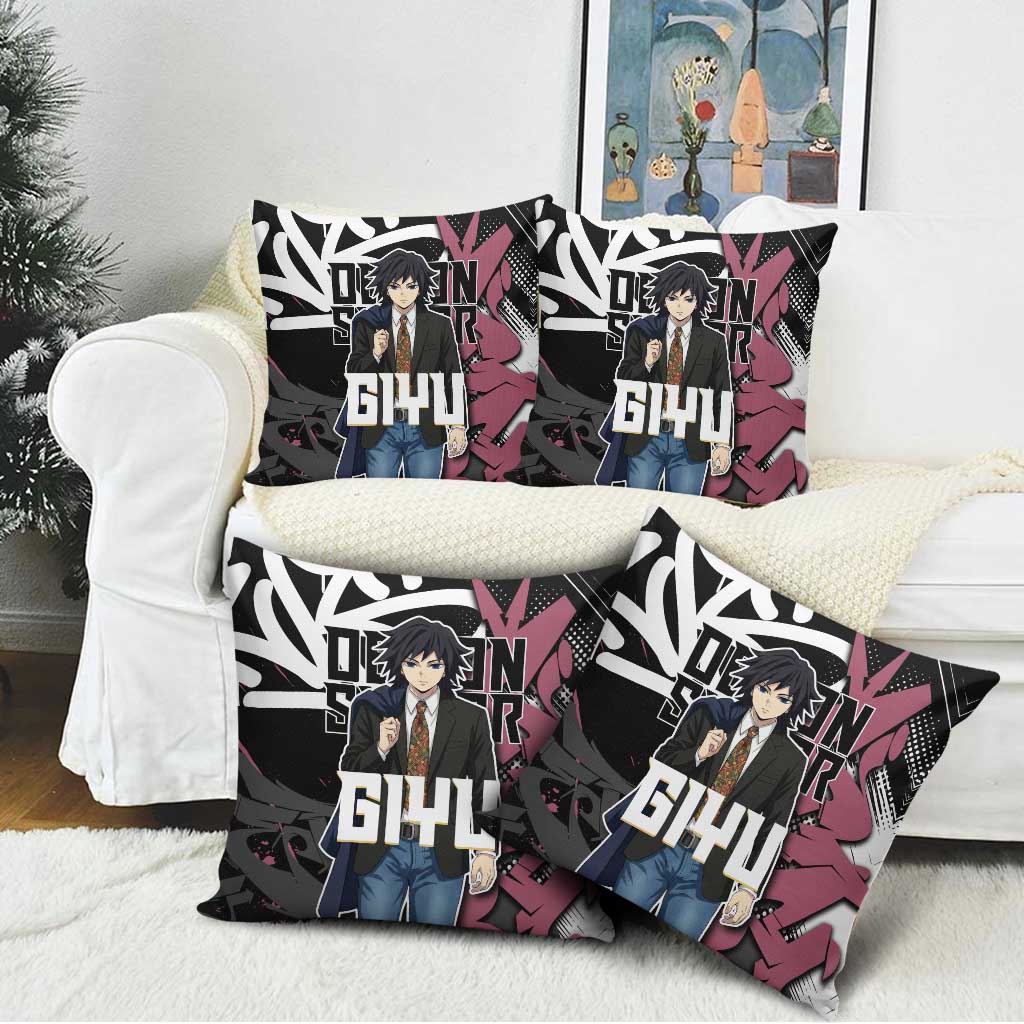 Giyu Tomioka Demon Slayer Pillow Cover Red & Black Graffiti Anime