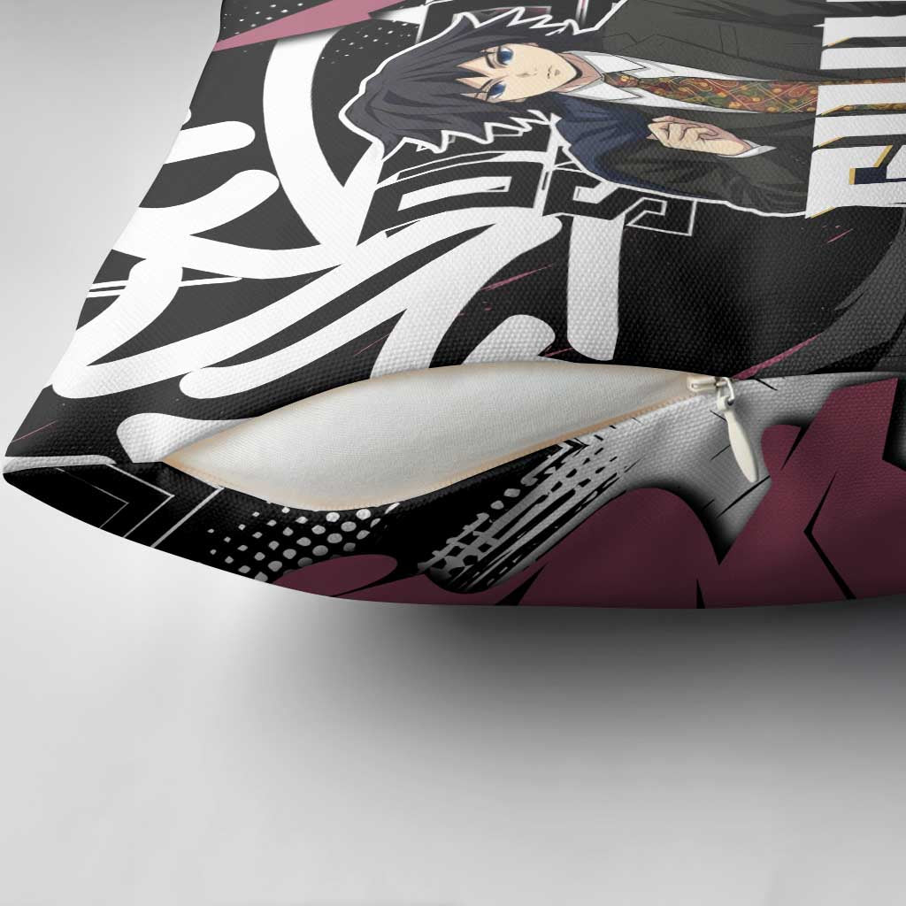 Giyu Tomioka Demon Slayer Pillow Cover Red & Black Graffiti Anime