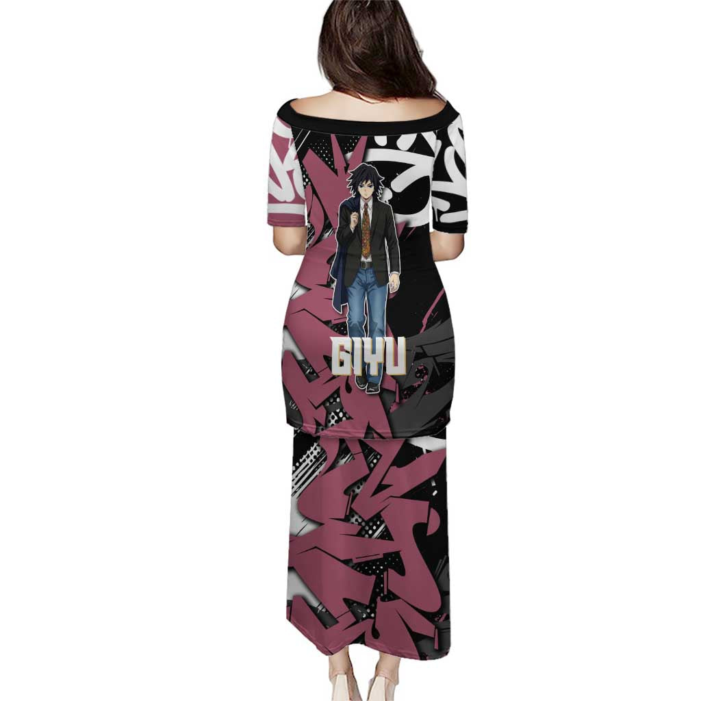 Giyu Tomioka Demon Slayer Puletasi Red & Black Graffiti Anime