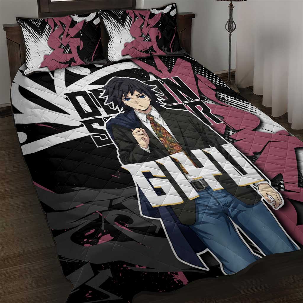 Giyu Tomioka Demon Slayer Quilt Bed Set Red & Black Graffiti Anime