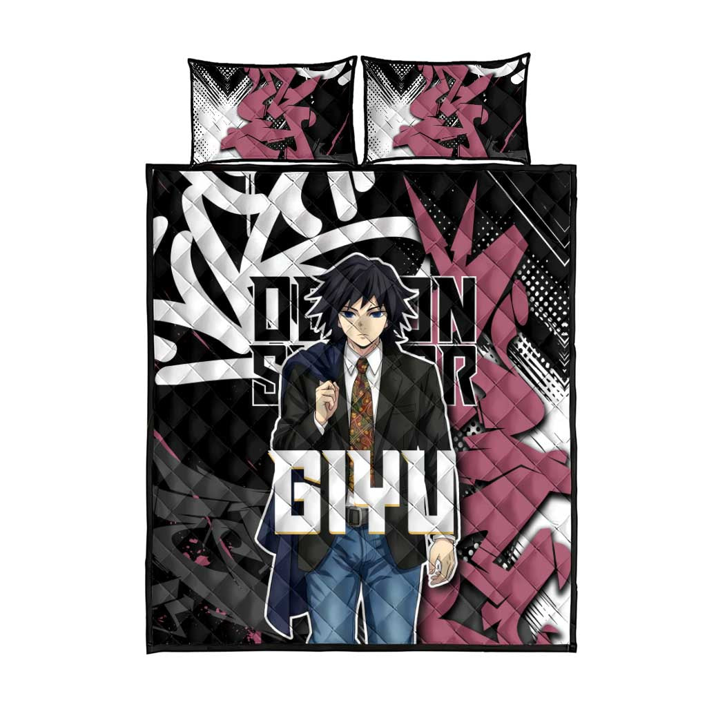 Giyu Tomioka Demon Slayer Quilt Bed Set Red & Black Graffiti Anime