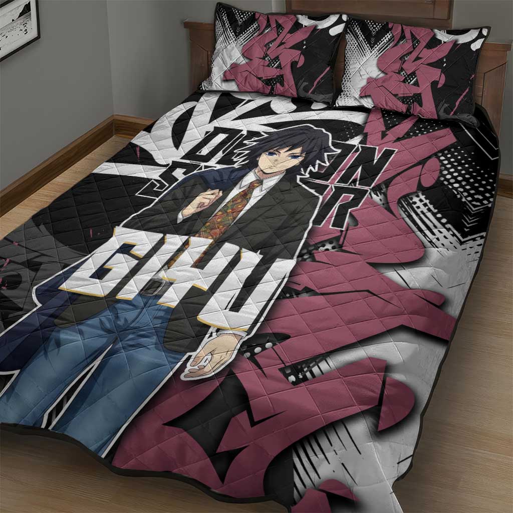Giyu Tomioka Demon Slayer Quilt Bed Set Red & Black Graffiti Anime