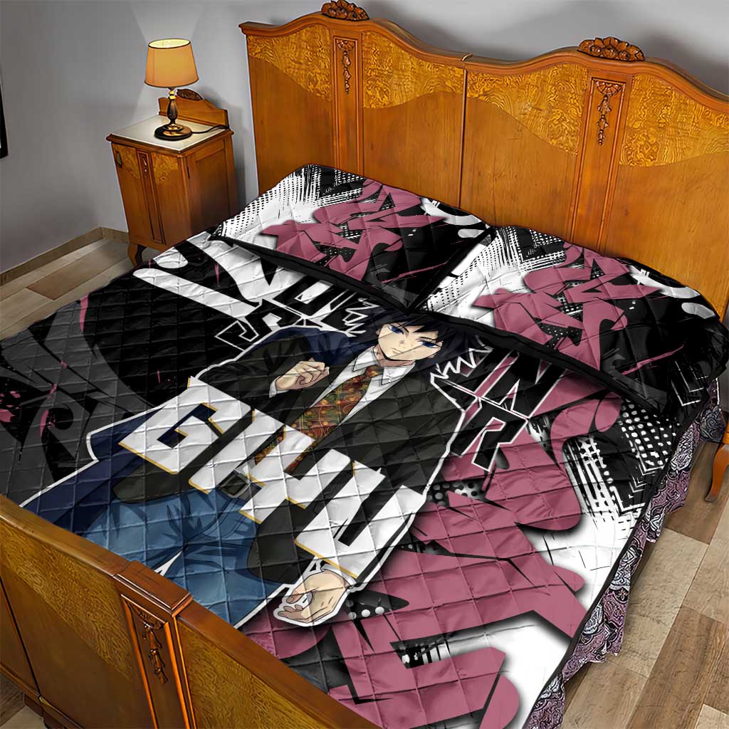 Giyu Tomioka Demon Slayer Quilt Bed Set Red & Black Graffiti Anime