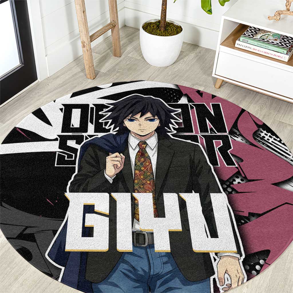 Giyu Tomioka Demon Slayer Round Carpet Red & Black Graffiti Anime