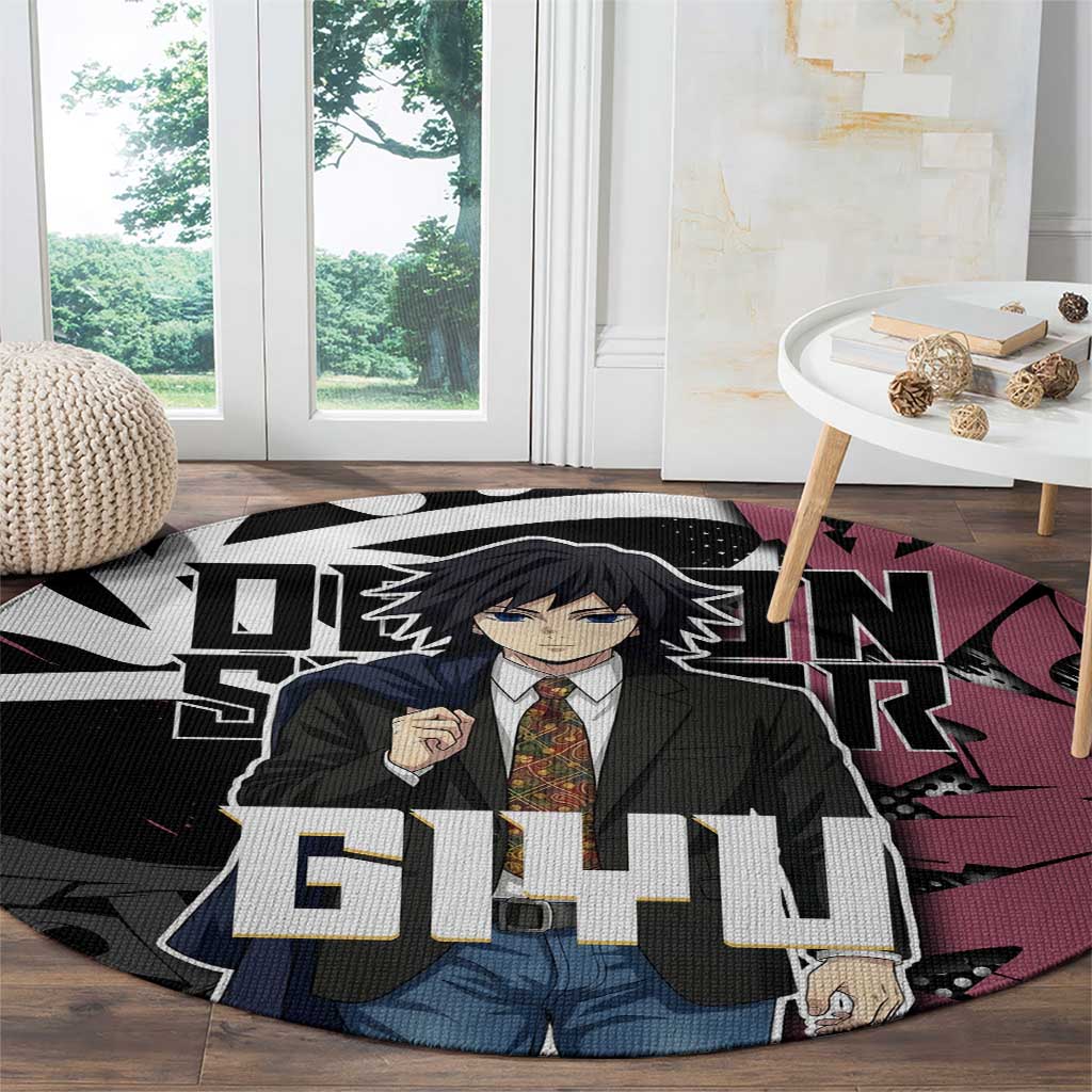 Giyu Tomioka Demon Slayer Round Carpet Red & Black Graffiti Anime