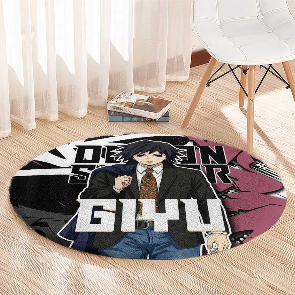 Giyu Tomioka Demon Slayer Round Carpet Red & Black Graffiti Anime