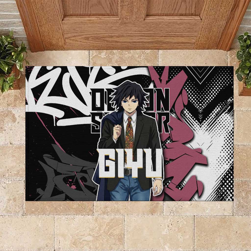 Giyu Tomioka Demon Slayer Rubber Doormat Red & Black Graffiti Anime