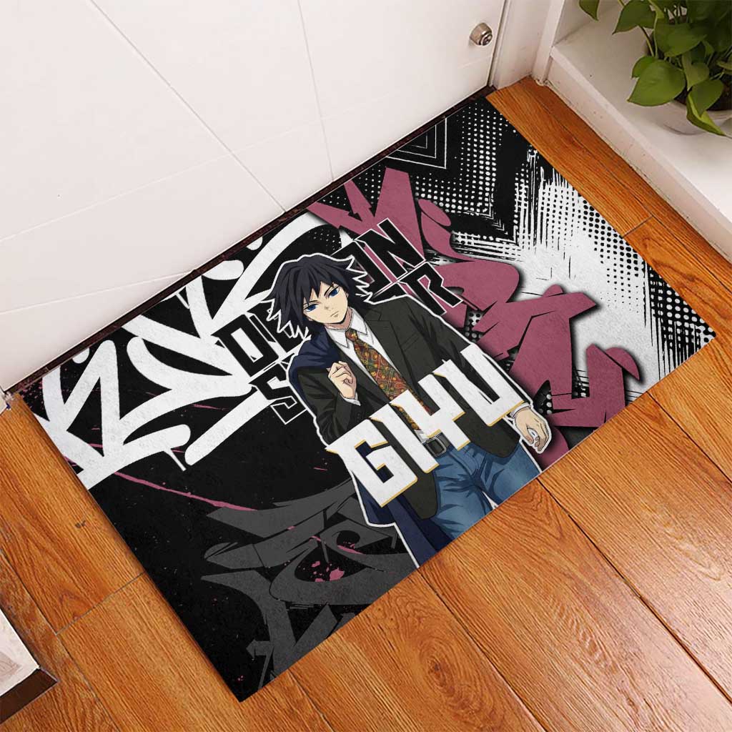 Giyu Tomioka Demon Slayer Rubber Doormat Red & Black Graffiti Anime