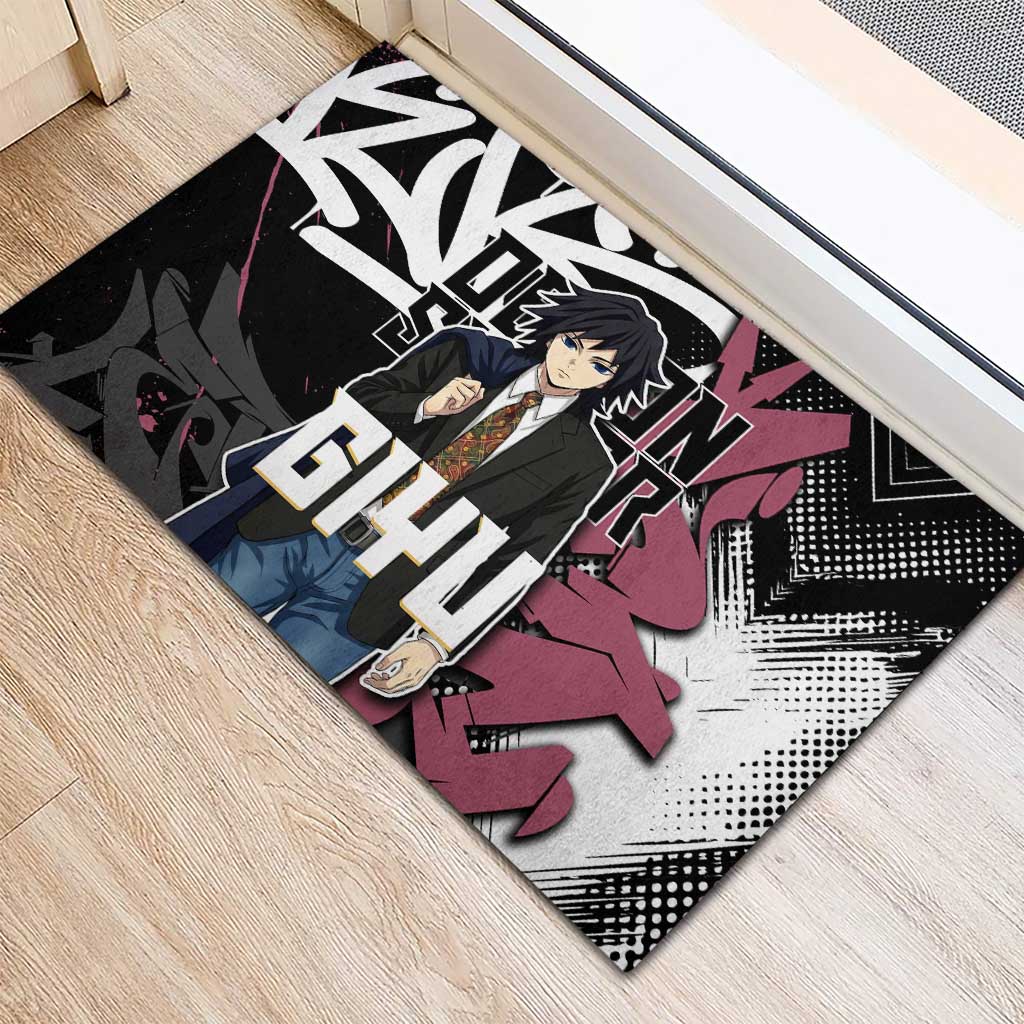 Giyu Tomioka Demon Slayer Rubber Doormat Red & Black Graffiti Anime