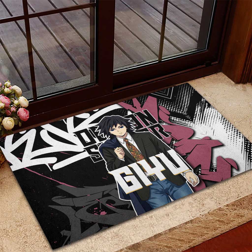 Giyu Tomioka Demon Slayer Rubber Doormat Red & Black Graffiti Anime