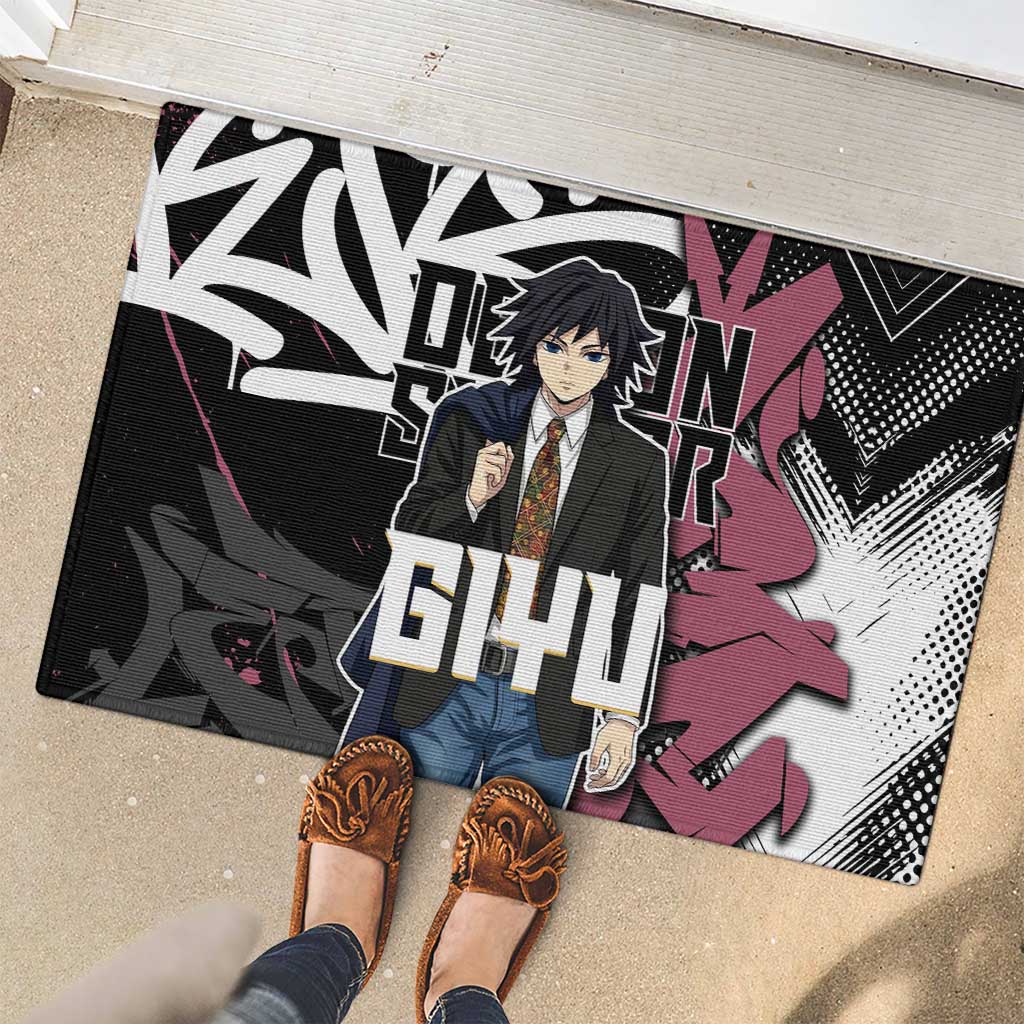 Giyu Tomioka Demon Slayer Rubber Doormat Red & Black Graffiti Anime