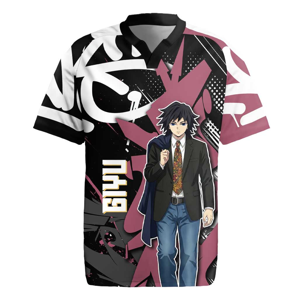 Giyu Tomioka Demon Slayer Rugby Jersey Red & Black Graffiti Anime