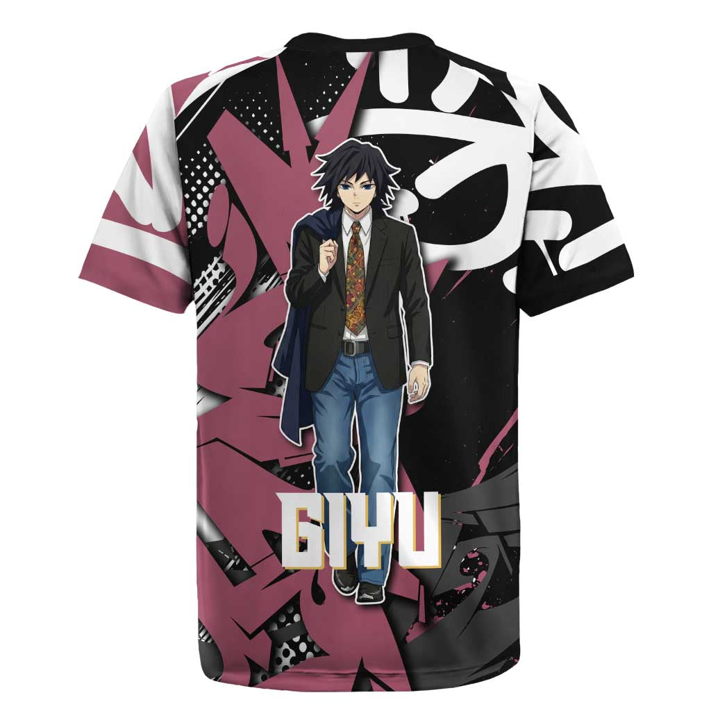 Giyu Tomioka Demon Slayer Rugby Jersey Red & Black Graffiti Anime