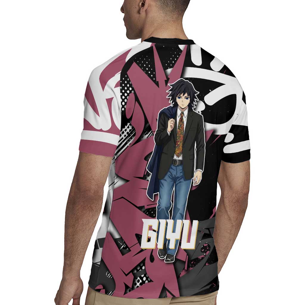 Giyu Tomioka Demon Slayer Rugby Jersey Red & Black Graffiti Anime