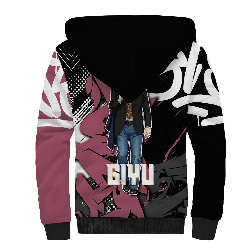 Giyu Tomioka Demon Slayer Sherpa Hoodie Red & Black Graffiti Anime