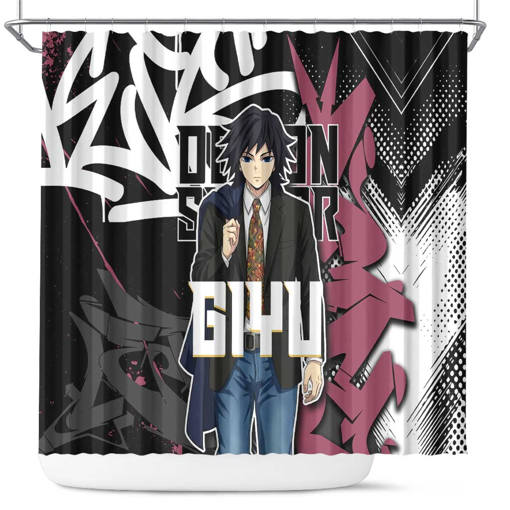 Giyu Tomioka Demon Slayer Shower Curtain Red & Black Graffiti Anime