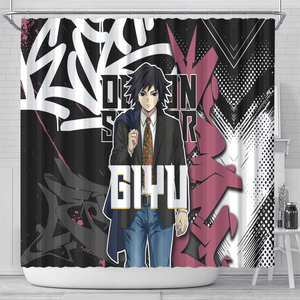 Giyu Tomioka Demon Slayer Shower Curtain Red & Black Graffiti Anime
