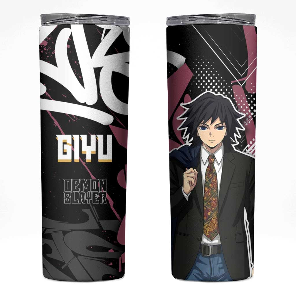 Giyu Tomioka Demon Slayer Skinny Tumbler Red & Black Graffiti Anime
