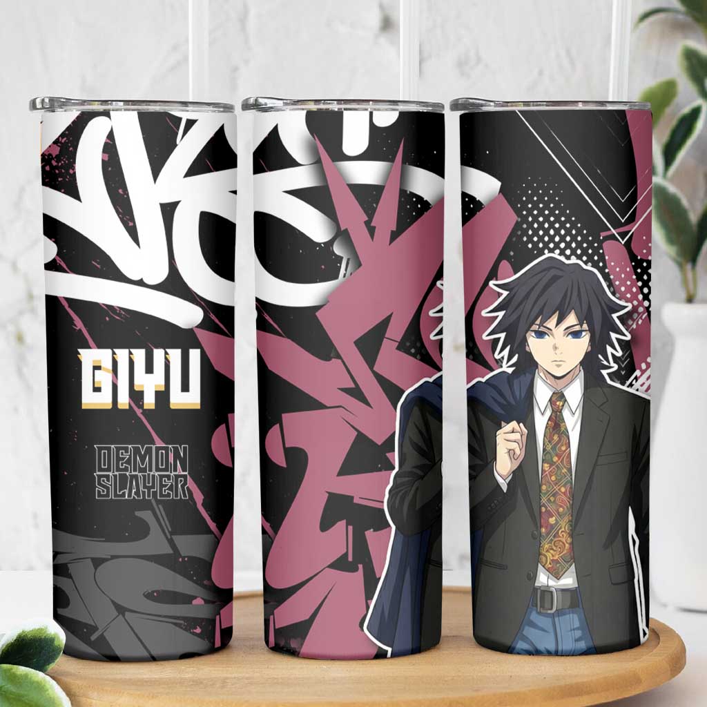 Giyu Tomioka Demon Slayer Skinny Tumbler Red & Black Graffiti Anime