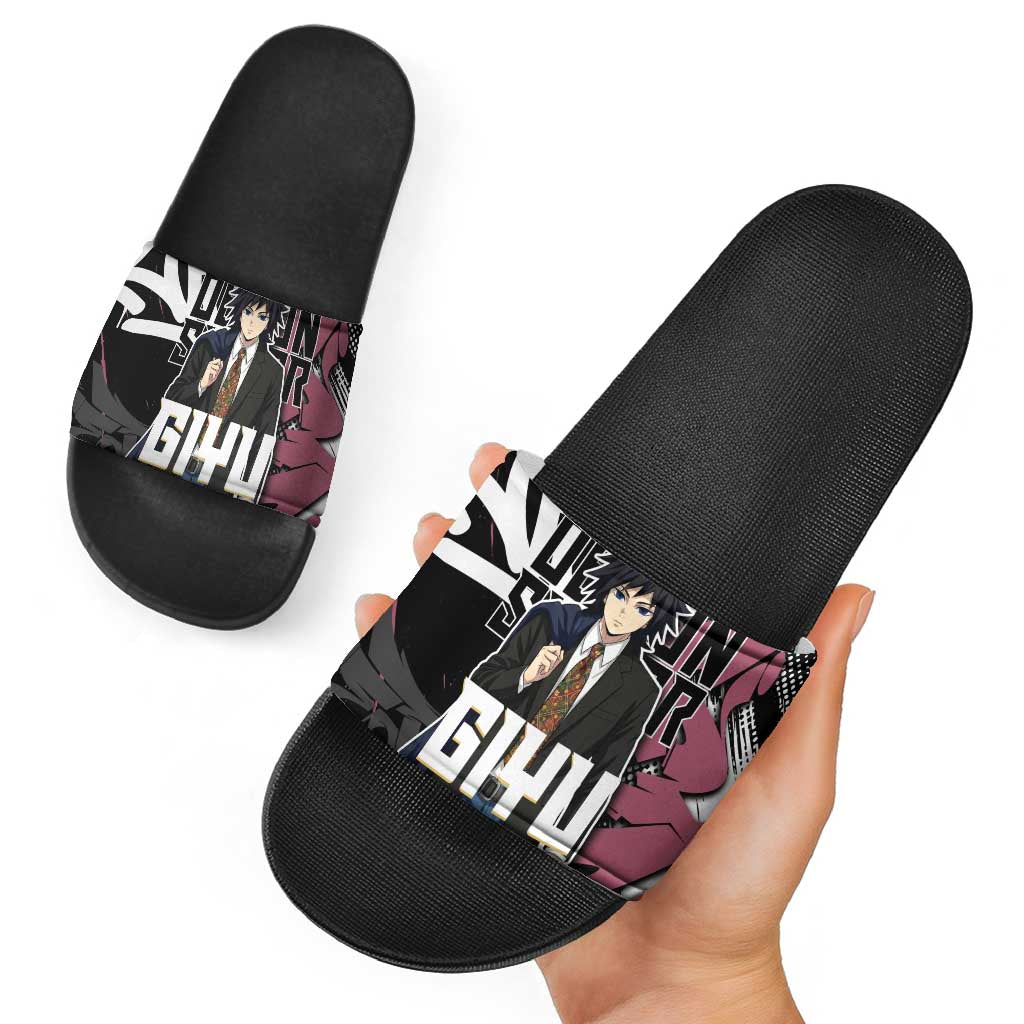 Giyu Tomioka Demon Slayer Slide Sandals Red & Black Graffiti Anime