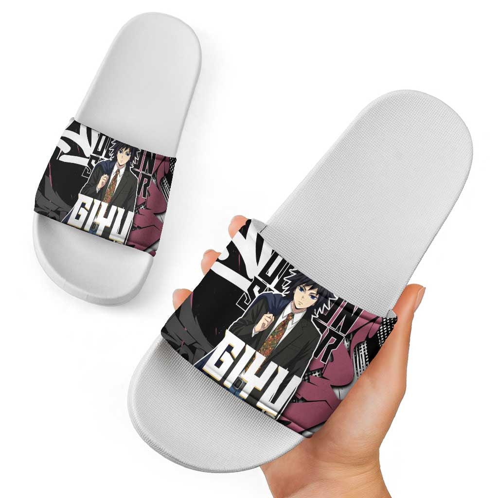 Giyu Tomioka Demon Slayer Slide Sandals Red & Black Graffiti Anime