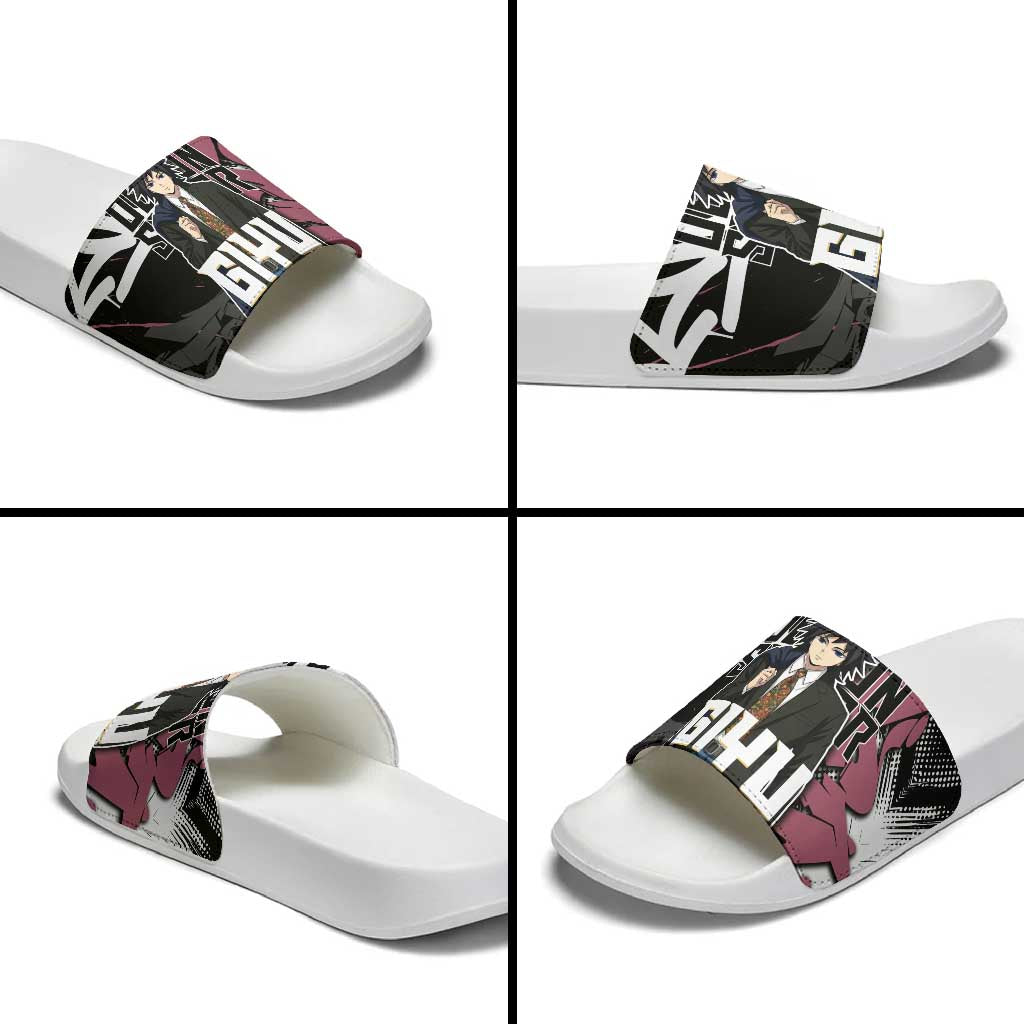 Giyu Tomioka Demon Slayer Slide Sandals Red & Black Graffiti Anime