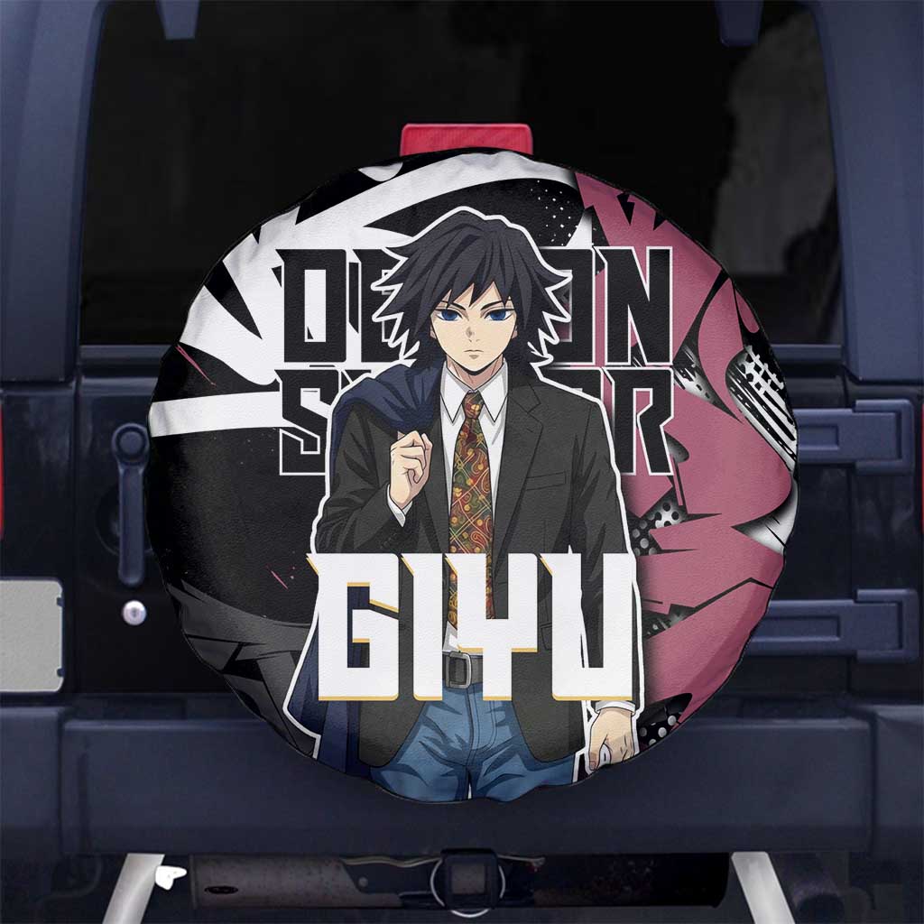 Giyu Tomioka Demon Slayer Spare Tire Cover Red & Black Graffiti Anime