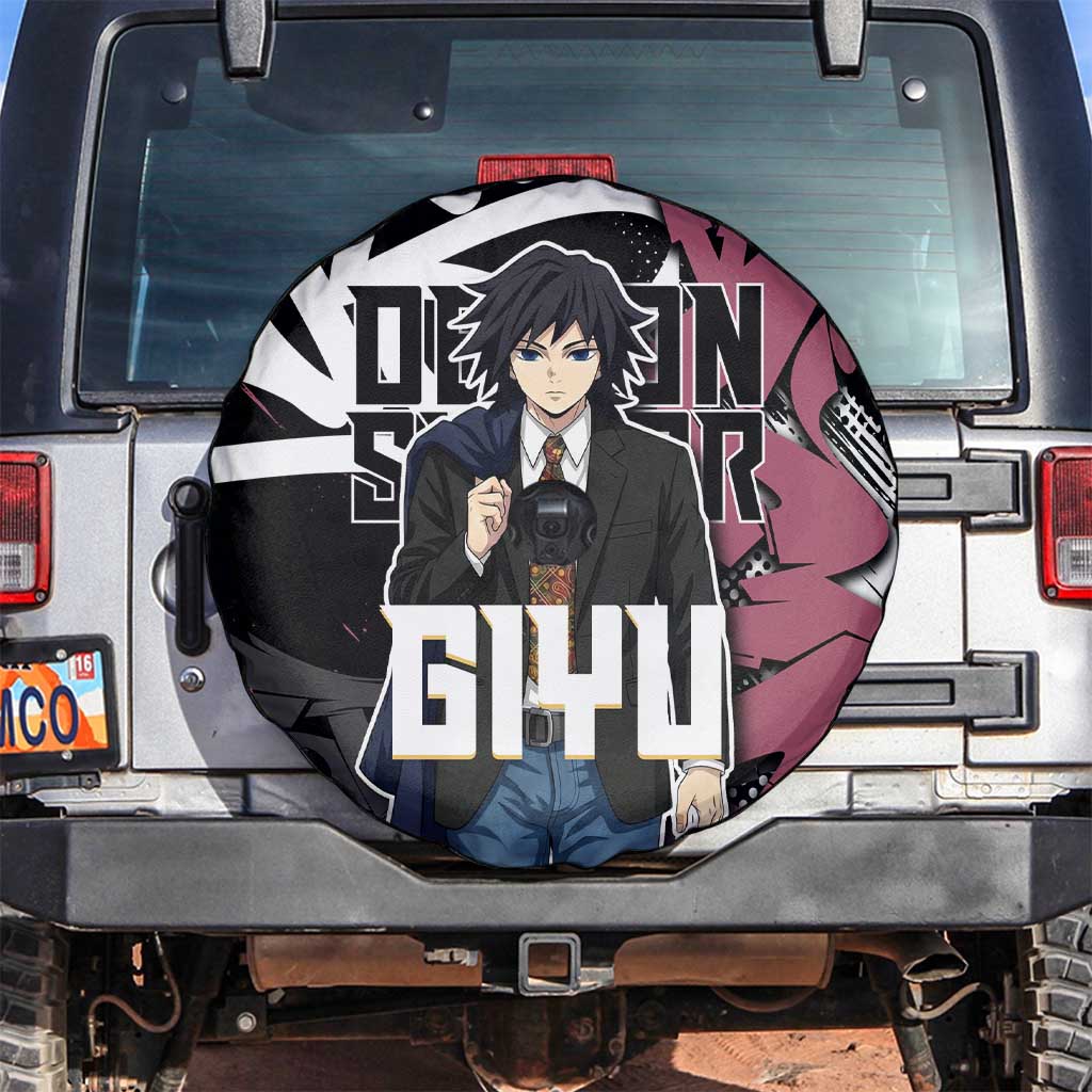 Giyu Tomioka Demon Slayer Spare Tire Cover Red & Black Graffiti Anime