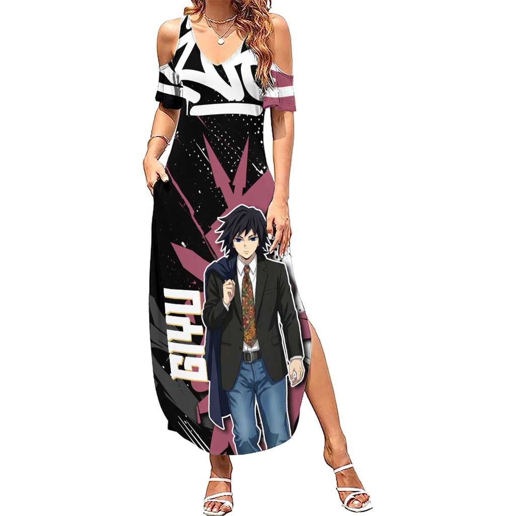 Giyu Tomioka Demon Slayer Summer Maxi Dress Red & Black Graffiti Anime